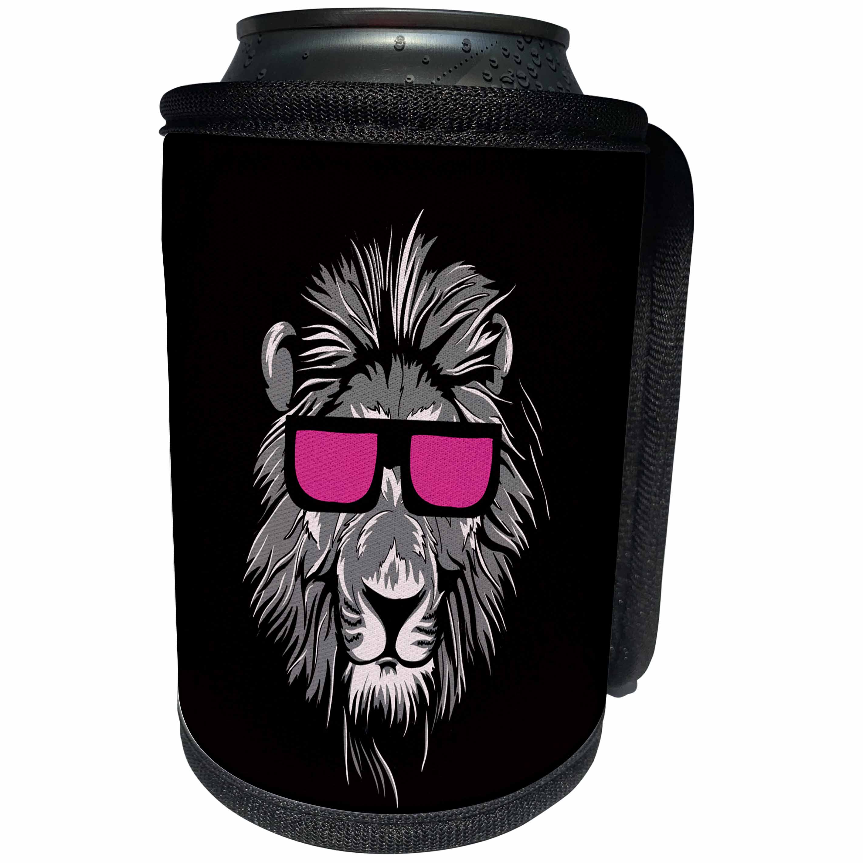 3dRose Uta Naumann Watercolor Illustration Animal - Trendy African Wildlife Lion Animal Portrait Style Black Pink - Can Cooler Bottle Wrap (cc_272940)