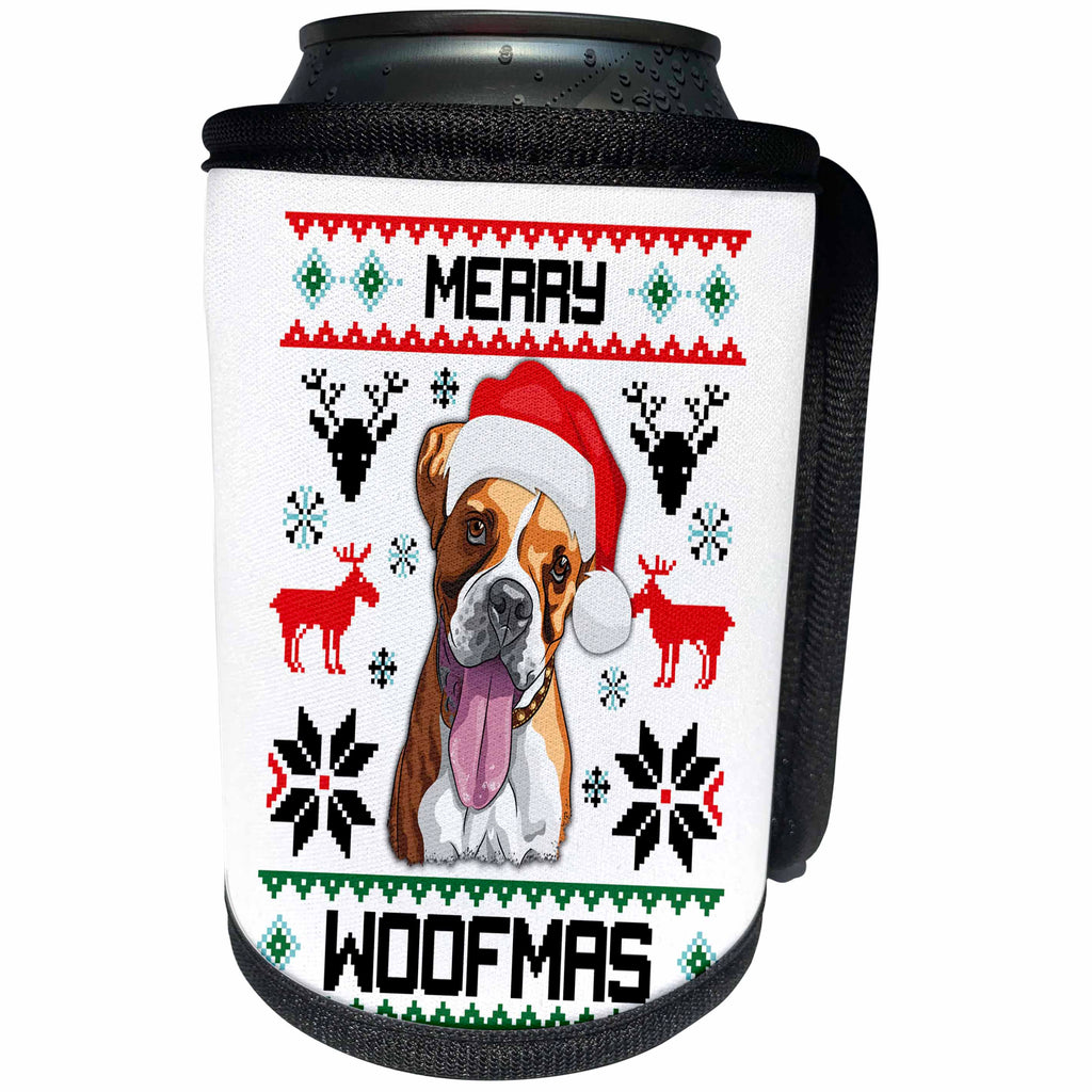 3dRose Merry Woofmas Boxer Dog Christmas Gift - Can Cooler Bottle Wrap (cc_272949)