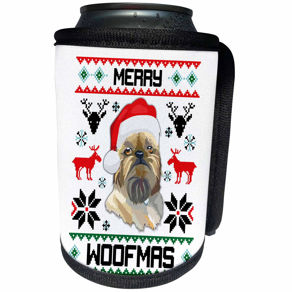 3dRose Carsten Reisinger - Illustrations - Merry Woofmas Brussels Griffon Dog Christmas Gift - Can Cooler Bottle Wrap (cc_272950)