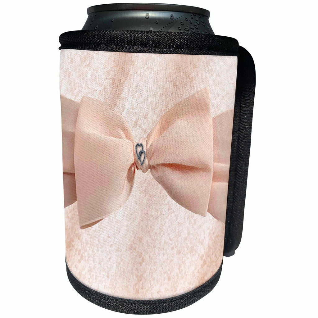 3dRose Beverly Turner Bow Design - Soft Pink Bow with Hearts - Can Cooler Bottle Wrap (cc_27301)