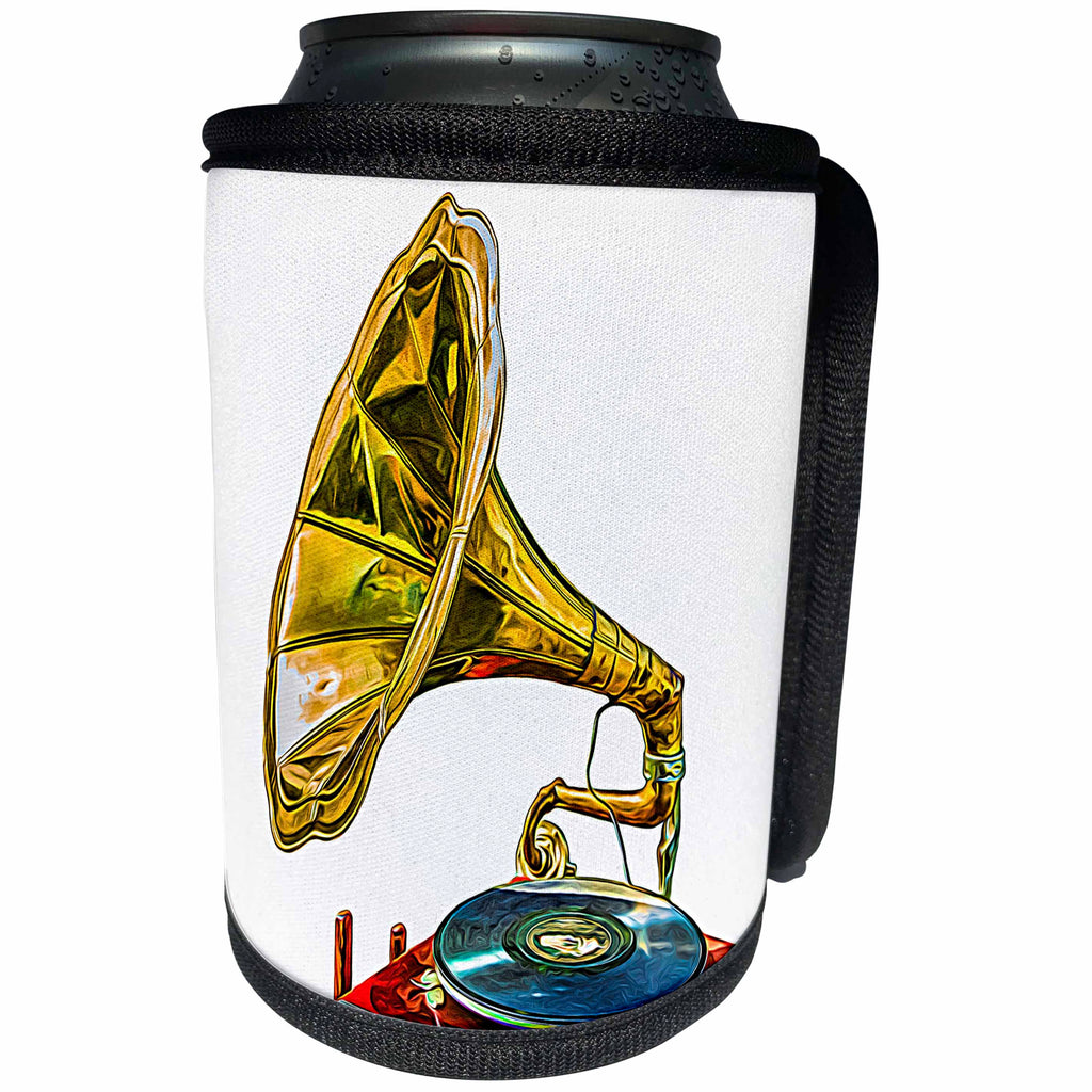 3dRose Alexis Photo-Art - Arts And Crafts - Vintage gramophone on white background - Can Cooler Bottle Wrap (cc_273046)