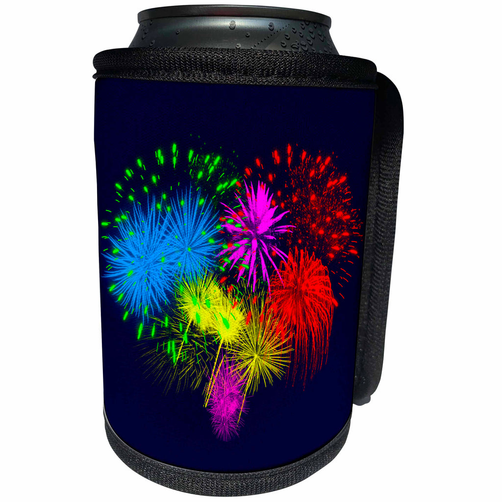 3dRose Alexis Design - Love - Colorful fireworks in the shape of a heart on dark blue - Can Cooler Bottle Wrap (cc_273052)
