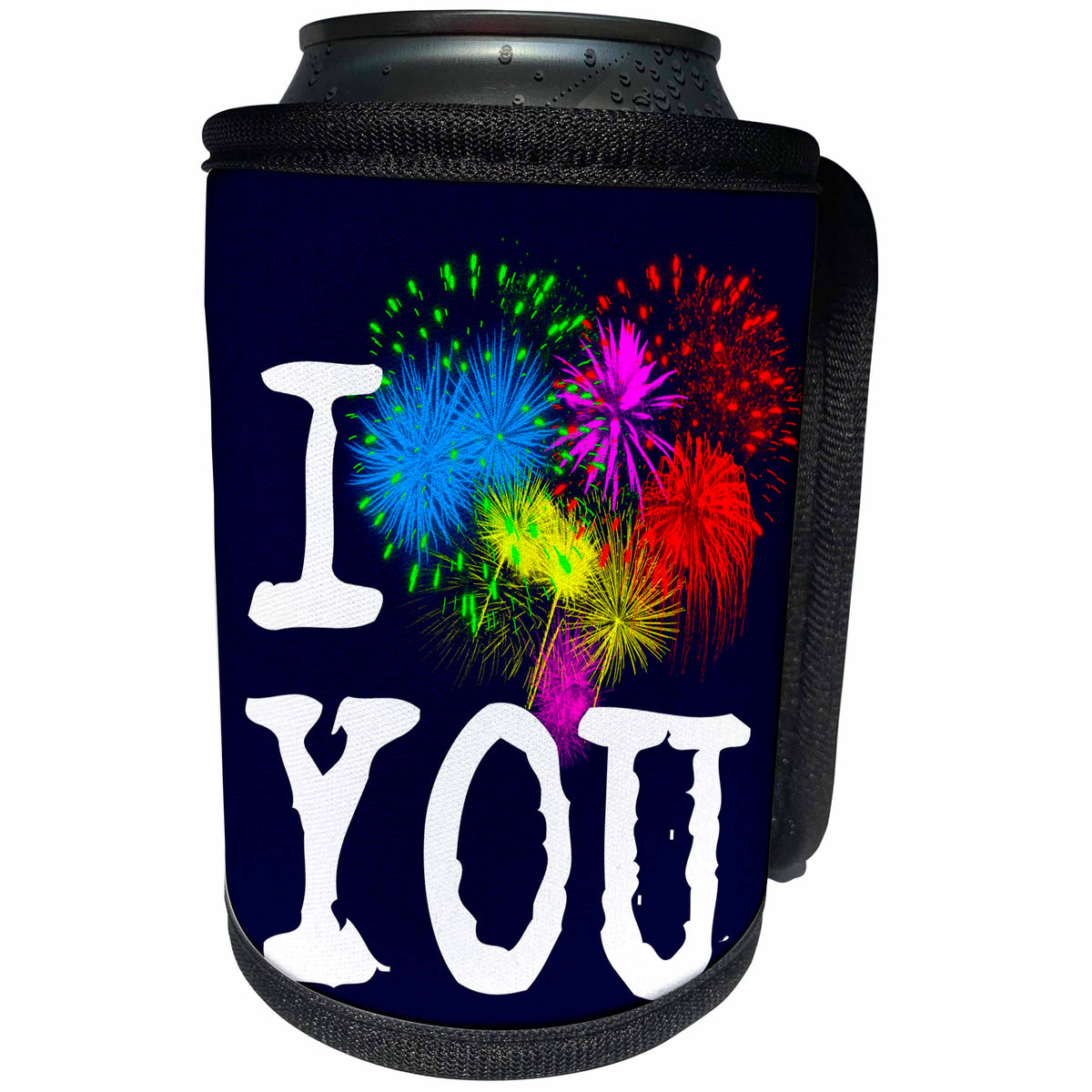 3dRose Alexis Design - Love - I love you and a heart in the shape of a colorful firework - Can Cooler Bottle Wrap (cc_273053)