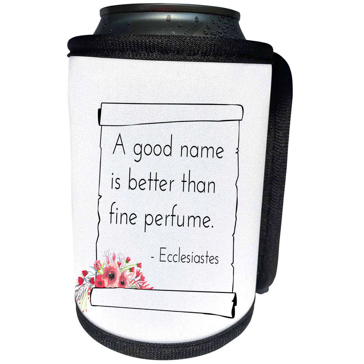 3dRose Alexis Design - Quotes Religion - Ecclesiastes - A good name is better - on white - Can Cooler Bottle Wrap (cc_273070)