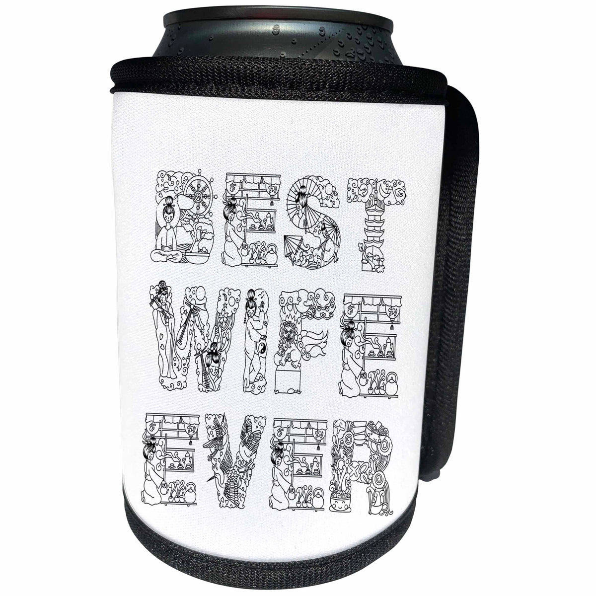 3dRose Alexis Design - Love - Best Wife Ever Decorative black text on white - Can Cooler Bottle Wrap (cc_273089)