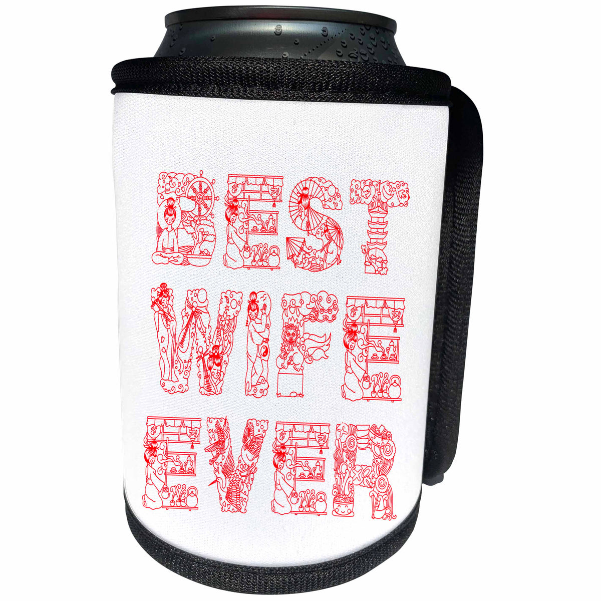 3dRose Alexis Design - Love - Best Wife Ever Decorative red text on white - Can Cooler Bottle Wrap (cc_273090)