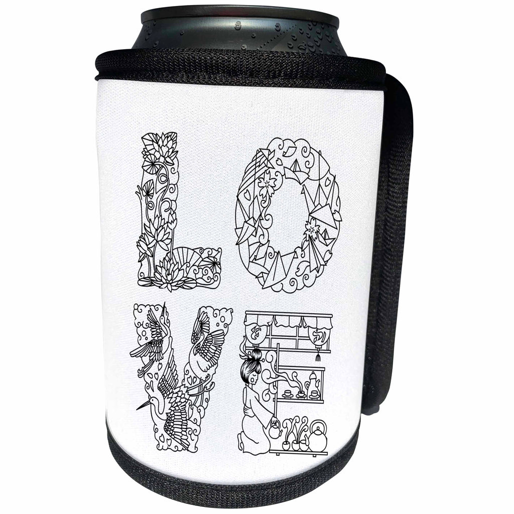 3dRose Alexis Design - Love - LOVE unique Decorative black text on white - Can Cooler Bottle Wrap (cc_273092)