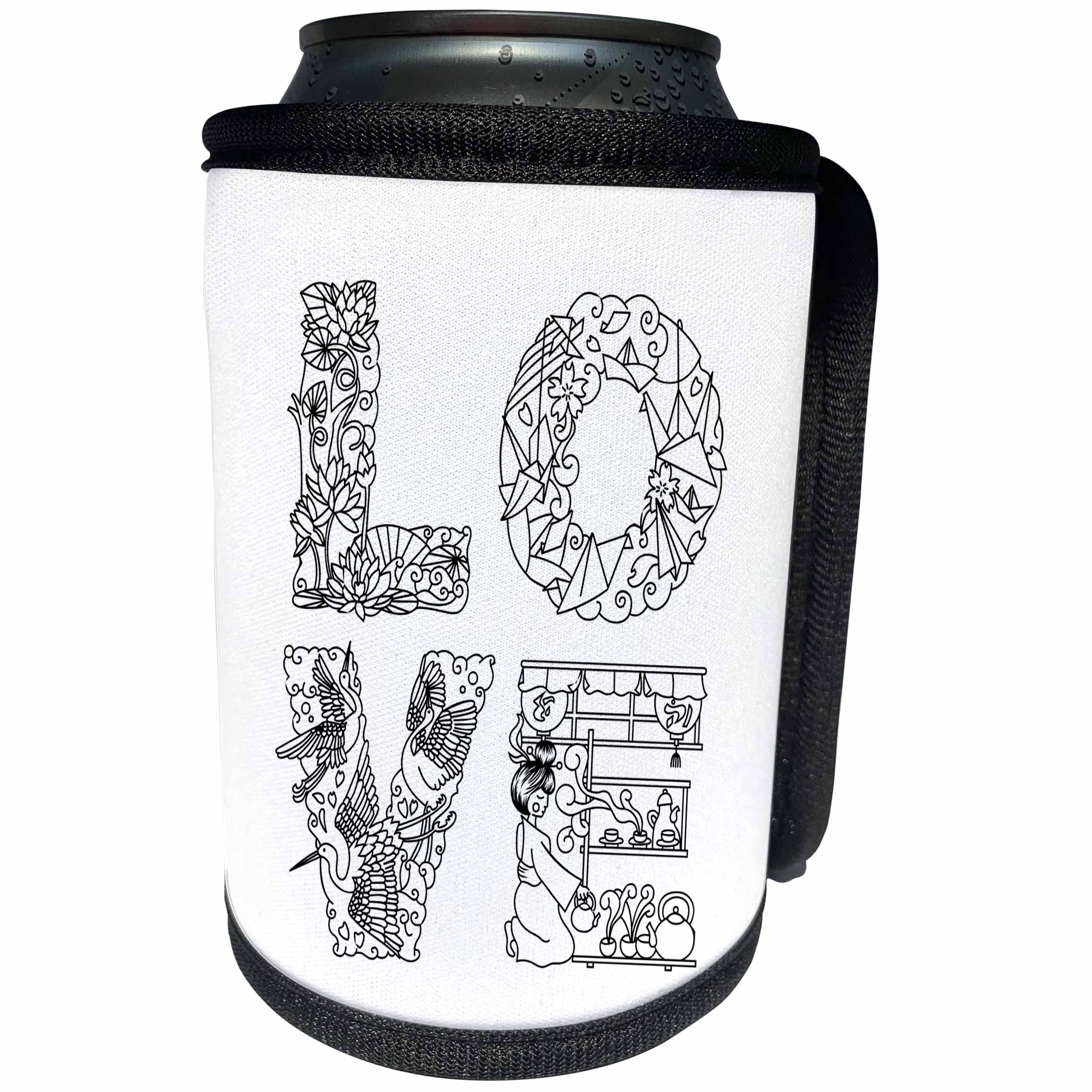 3dRose Alexis Design - Love - LOVE unique Decorative black text on white - Can Cooler Bottle Wrap (cc_273092)