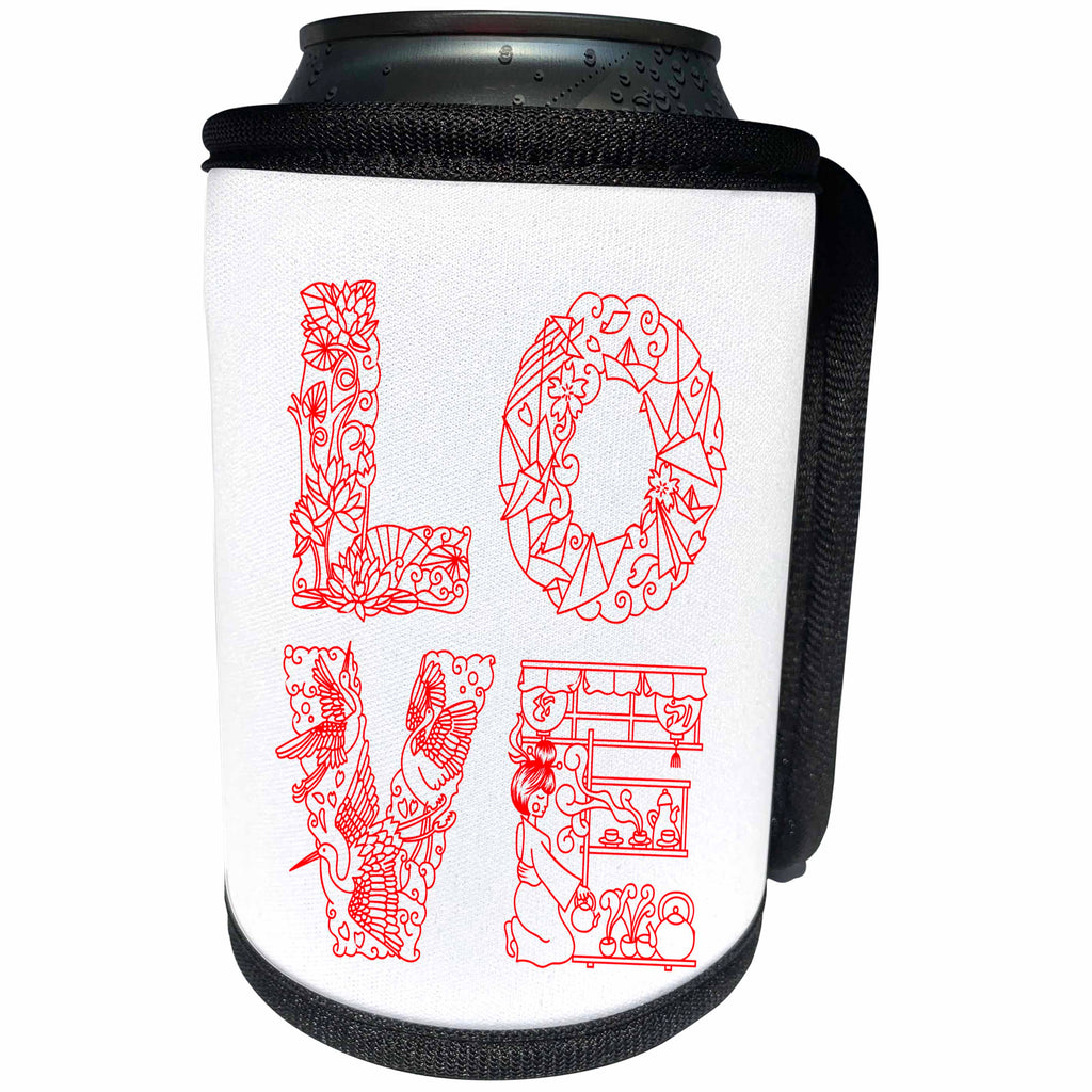 3dRose Alexis Design - Love - LOVE unique Decorative red text on white - Can Cooler Bottle Wrap (cc_273093)