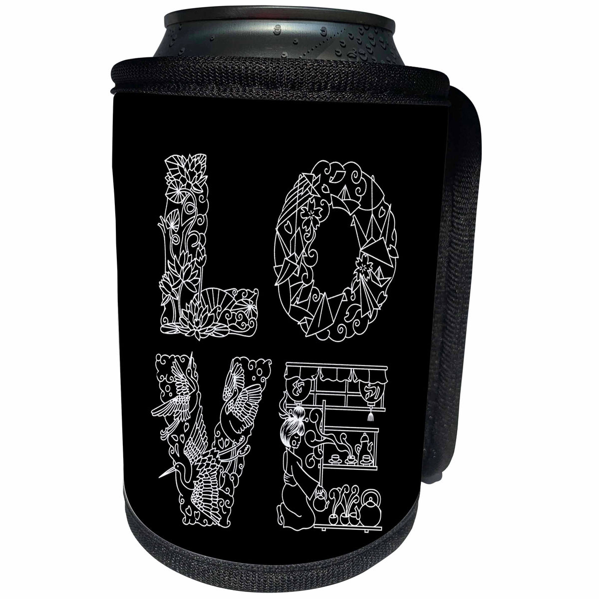 3dRose Alexis Design - Love - LOVE unique Decorative black text on white - Can Cooler Bottle Wrap (cc_273094)