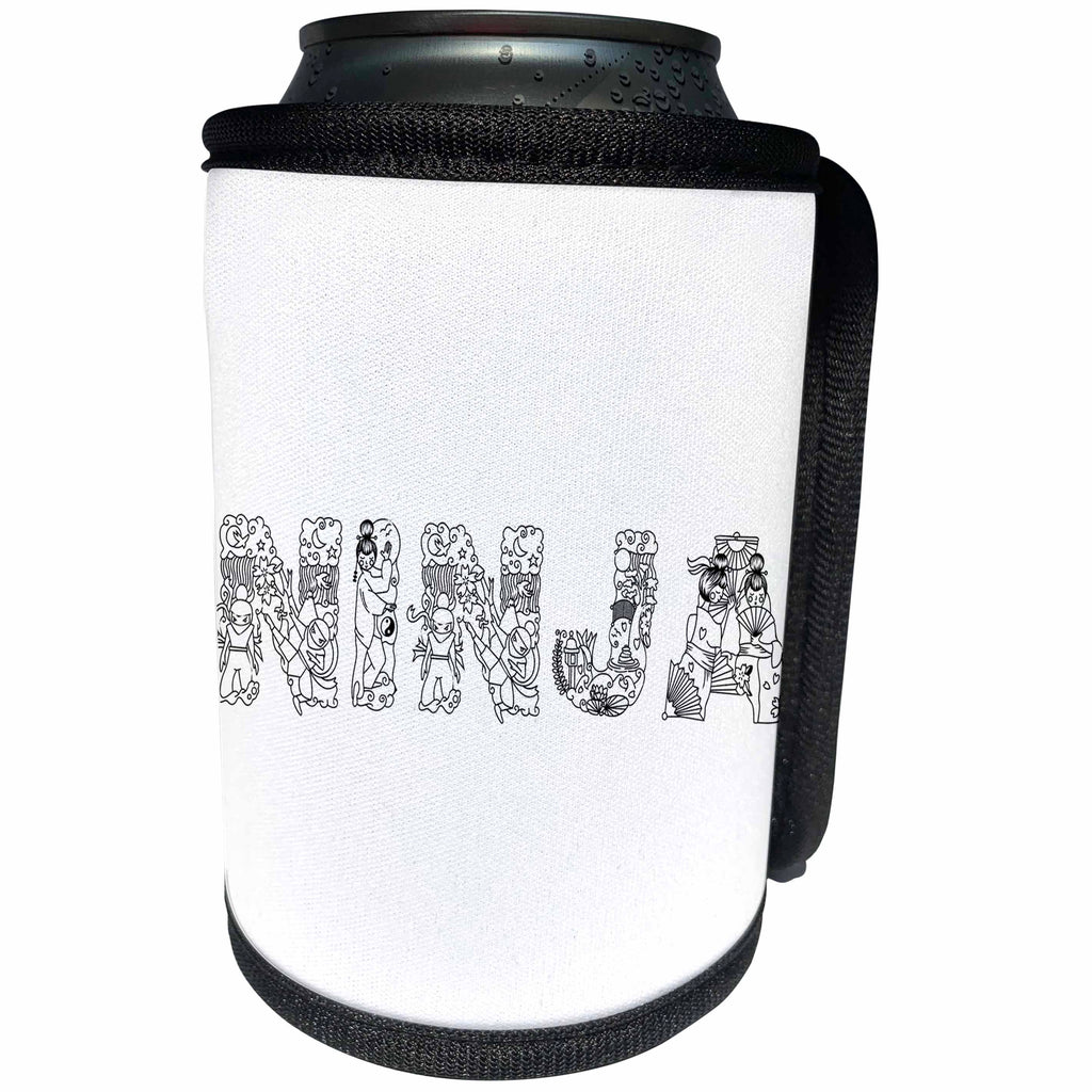 3dRose Alexis Design - Conceptual - NINJA unique Decorative text in line - black on white - Can Cooler Bottle Wrap (cc_273095)