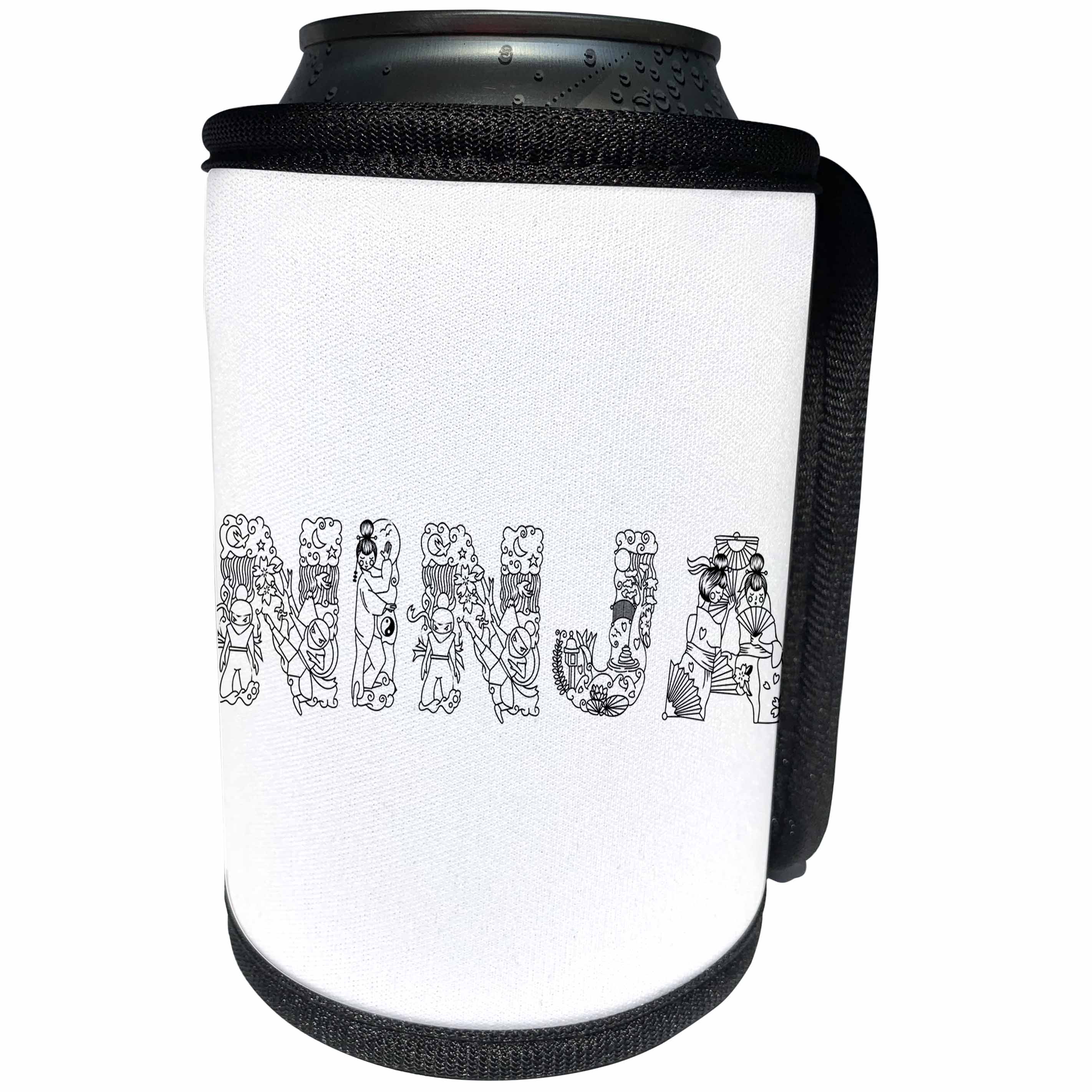 3dRose Alexis Design - Conceptual - NINJA unique Decorative text in line - black on white - Can Cooler Bottle Wrap (cc_273095)