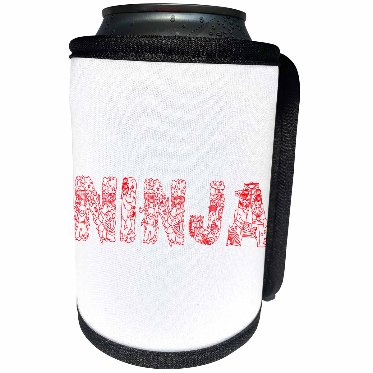 3dRose Alexis Design - Conceptual - NINJA unique Decorative text in line - red on white - Can Cooler Bottle Wrap (cc_273096)