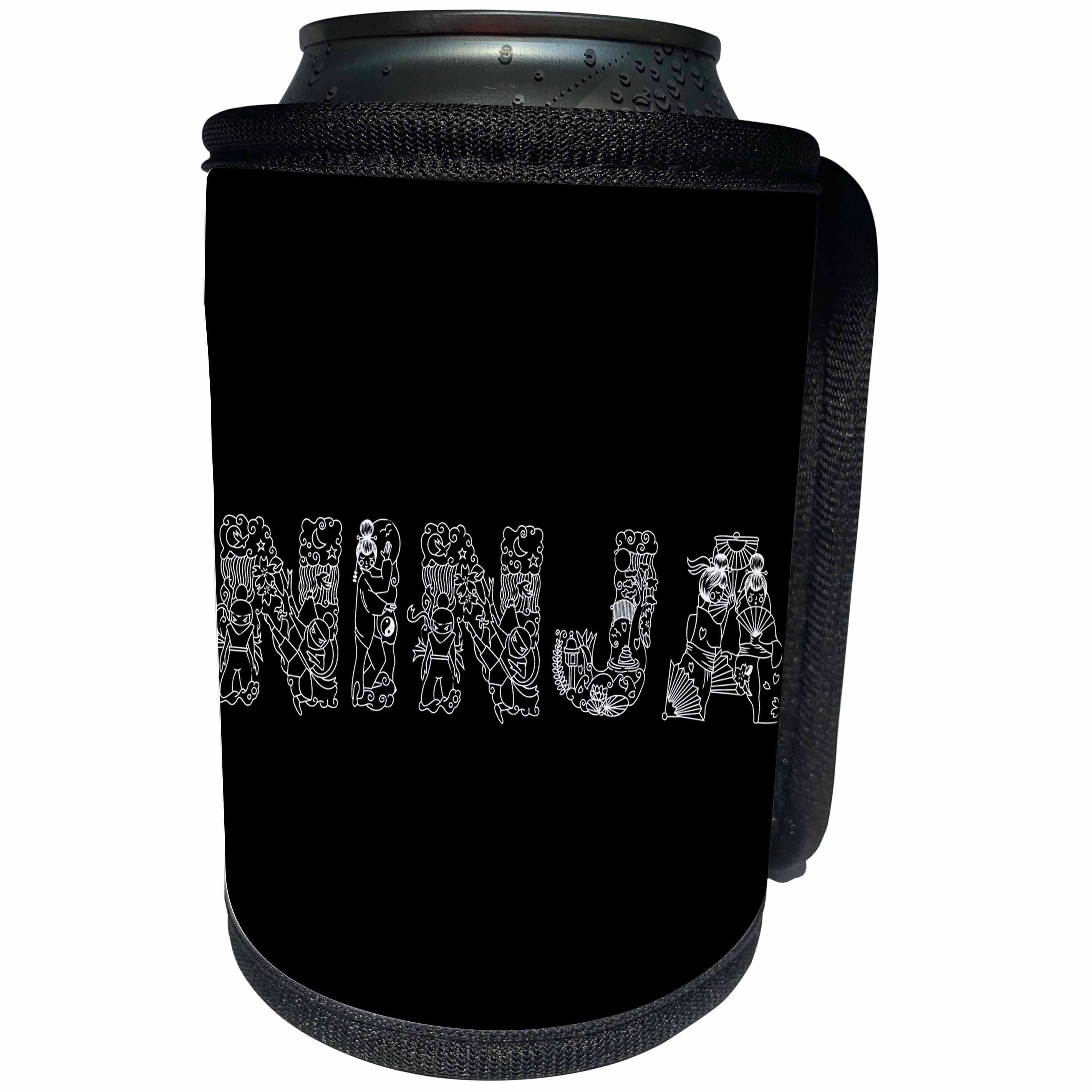 3dRose Alexis Design - Conceptual - NINJA unique Decorative text in line - white on black - Can Cooler Bottle Wrap (cc_273097)