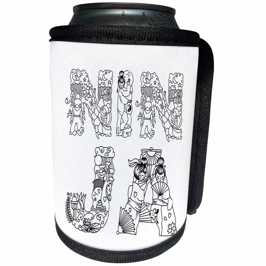 3dRose Alexis Design - Conceptual - NINJA unique Decorative text in two lines - black on white - Can Cooler Bottle Wrap (cc_273098)