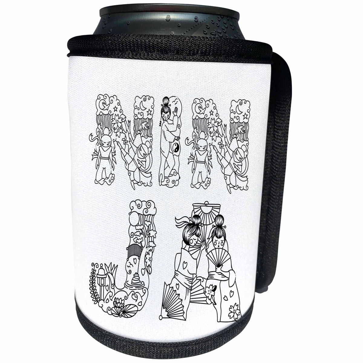 3dRose Alexis Design - Conceptual - NINJA unique Decorative text in two lines - black on white - Can Cooler Bottle Wrap (cc_273098)