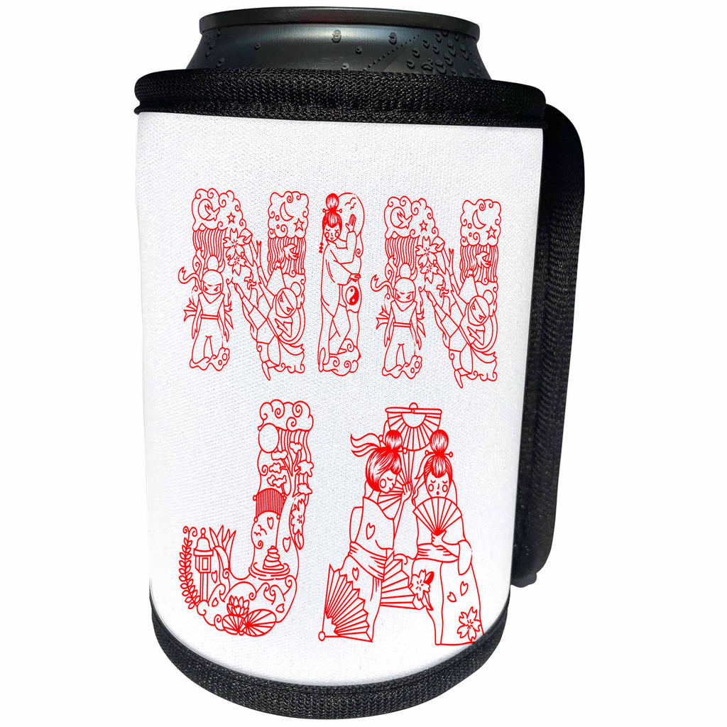 3dRose Alexis Design - Conceptual - NINJA unique Decorative text in two lines - red on white - Can Cooler Bottle Wrap (cc_273099)