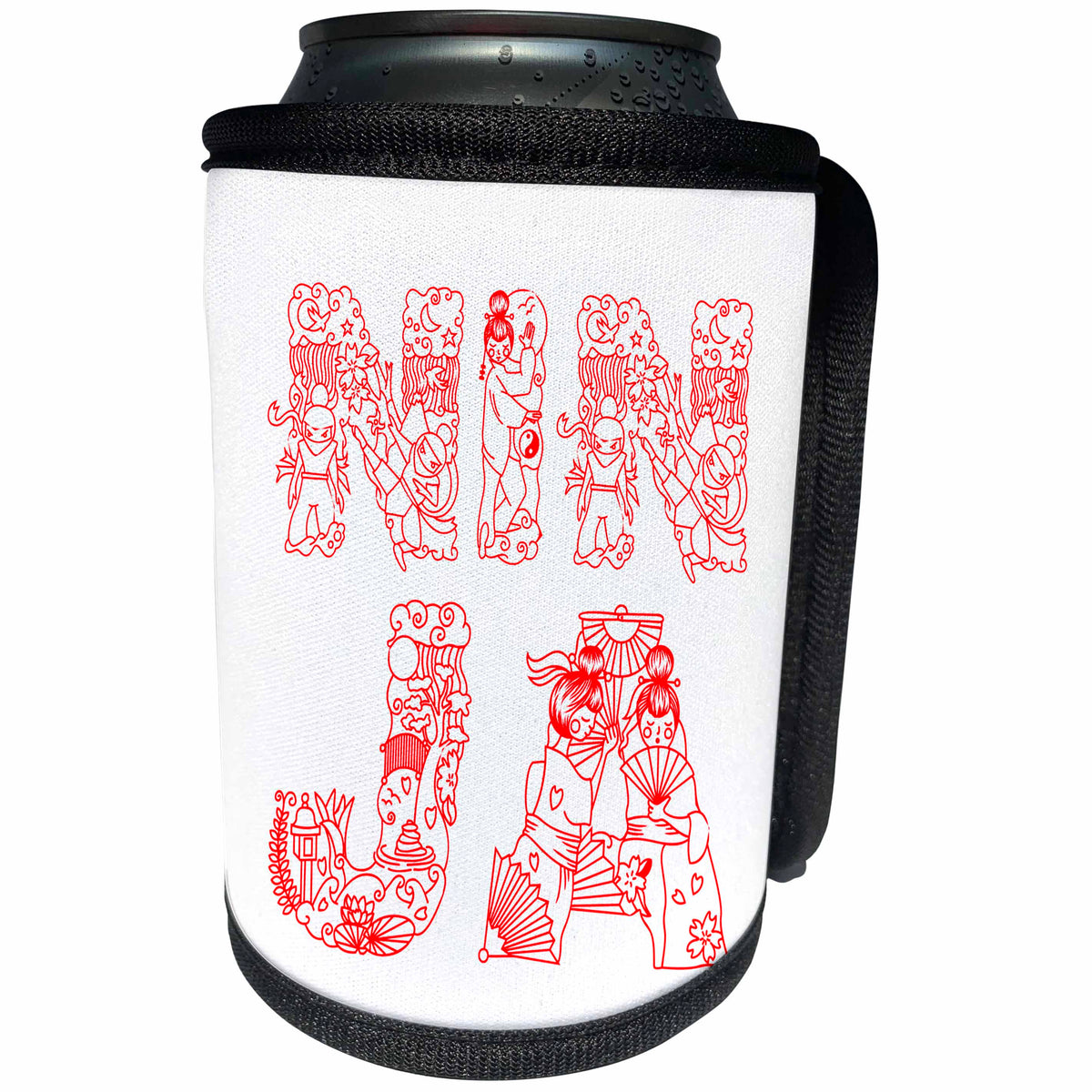 3dRose Alexis Design - Conceptual - NINJA unique Decorative text in two lines - red on white - Can Cooler Bottle Wrap (cc_273099)