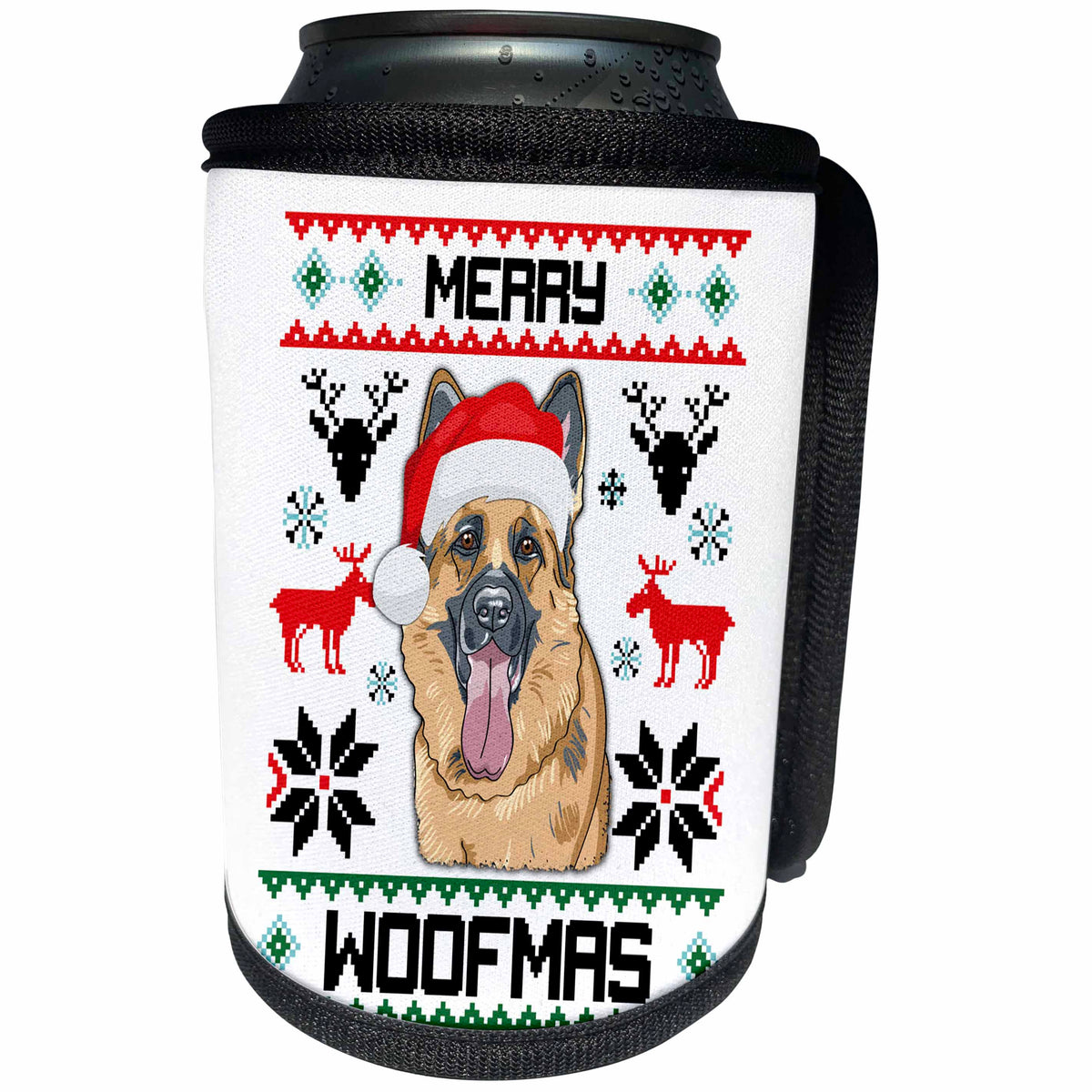 3dRose Carsten Reisinger - Illustrations - Merry Woofmas German Shepherd Dog Christmas Gift - Can Cooler Bottle Wrap (cc_273104)