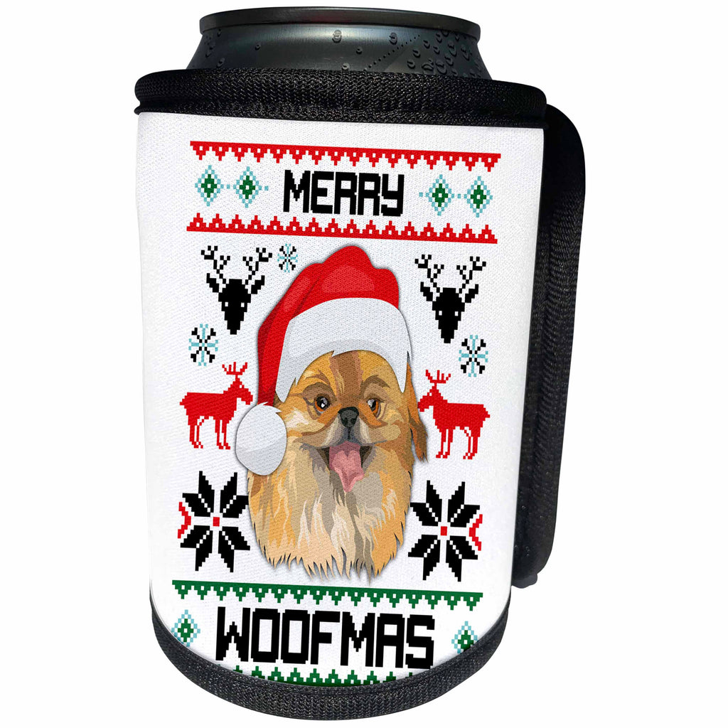 3dRose Carsten Reisinger - Illustrations - Merry Woofmas Pomeranian Dog Christmas Gift - Can Cooler Bottle Wrap (cc_273108)