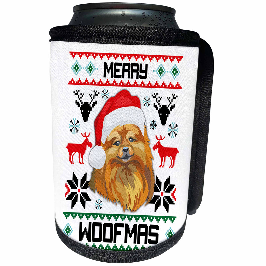 3dRose Carsten Reisinger - Illustrations - Merry Woofmas Small Pomeranian Dog Christmas Gift - Can Cooler Bottle Wrap (cc_273113)