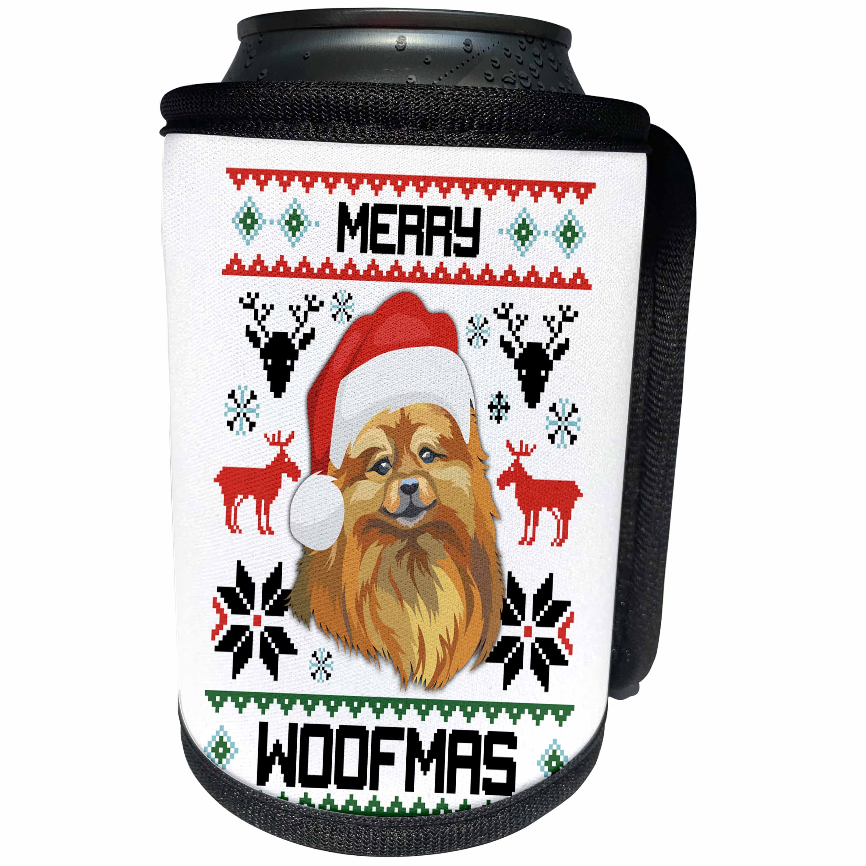 3dRose Carsten Reisinger - Illustrations - Merry Woofmas Small Pomeranian Dog Christmas Gift - Can Cooler Bottle Wrap (cc_273113)