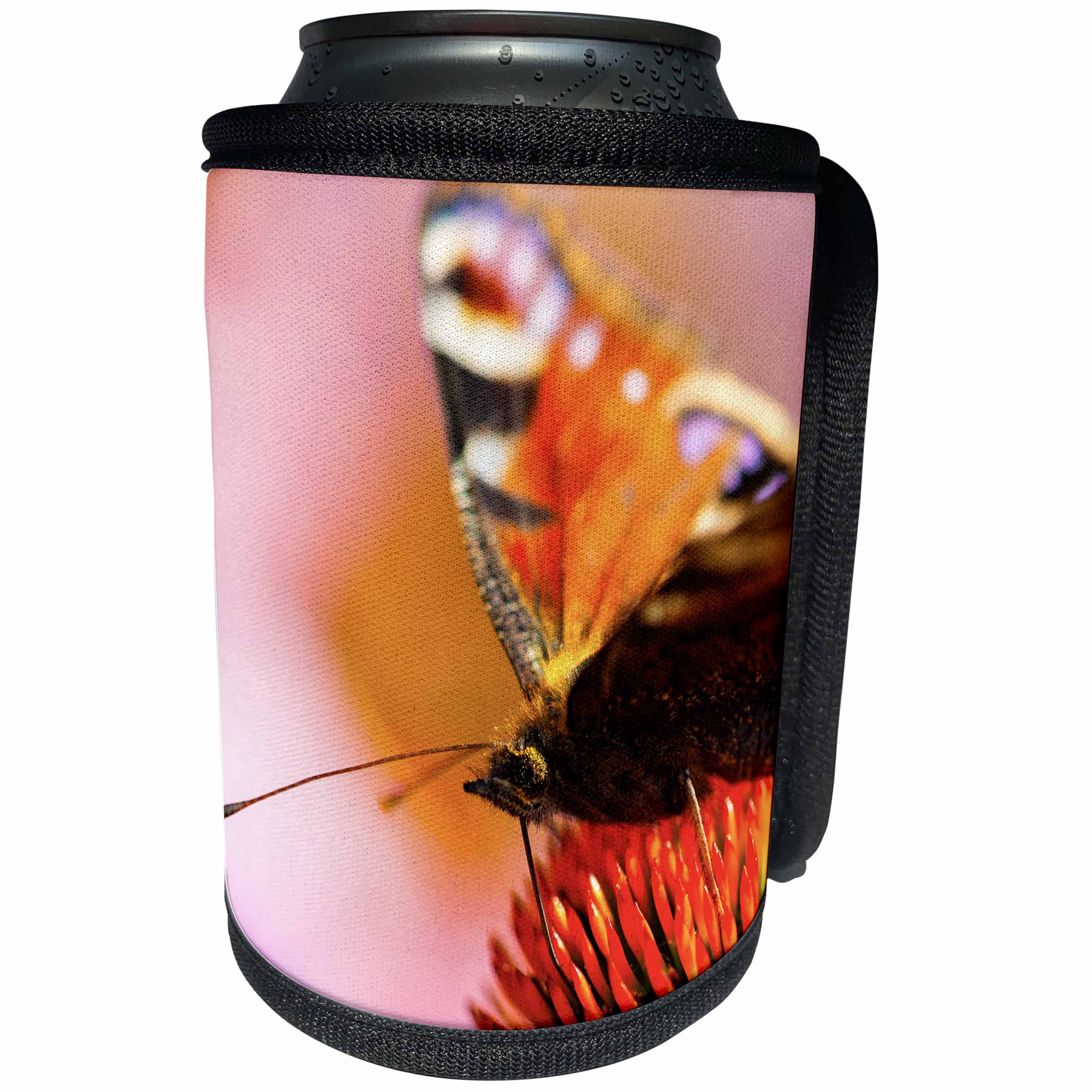 3dRose Alexis Photography - Insects Butterfly - Painted lady butterfly on a flower in macro, colorful background - Can Cooler Bottle Wrap (cc_273127)