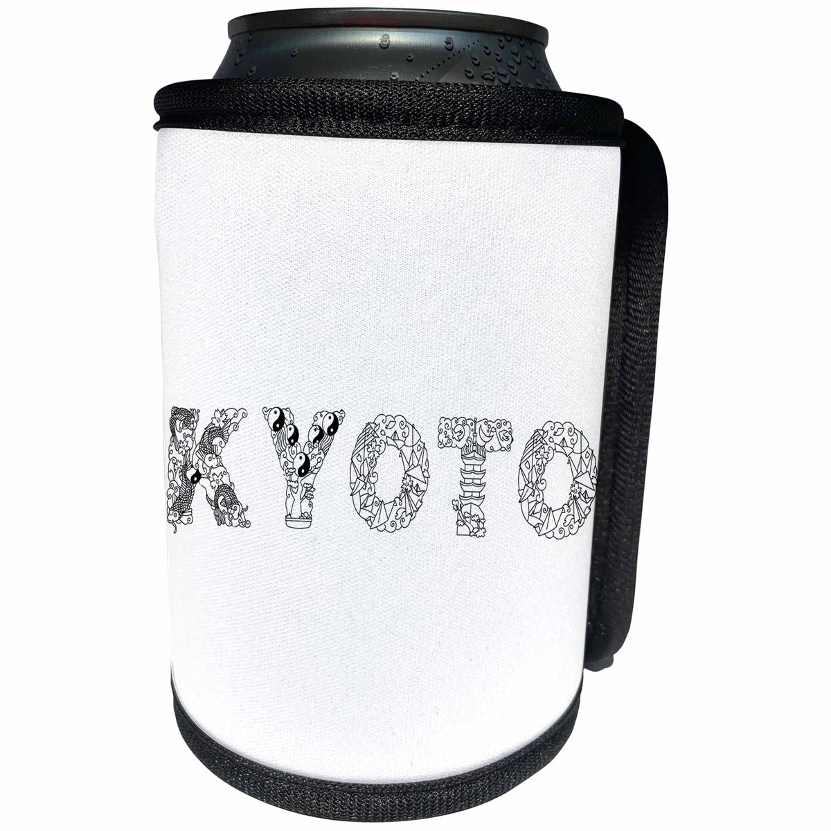 3dRose Alexis Design - Japan - Kyoto decorative text - black on white - Can Cooler Bottle Wrap (cc_273170)