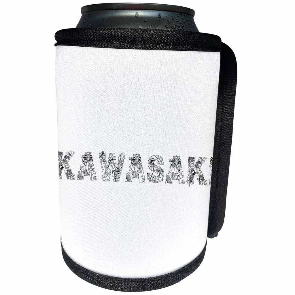 3dRose Alexis Design - Japan - Kawasaki decorative text - black on white - Can Cooler Bottle Wrap (cc_273182)