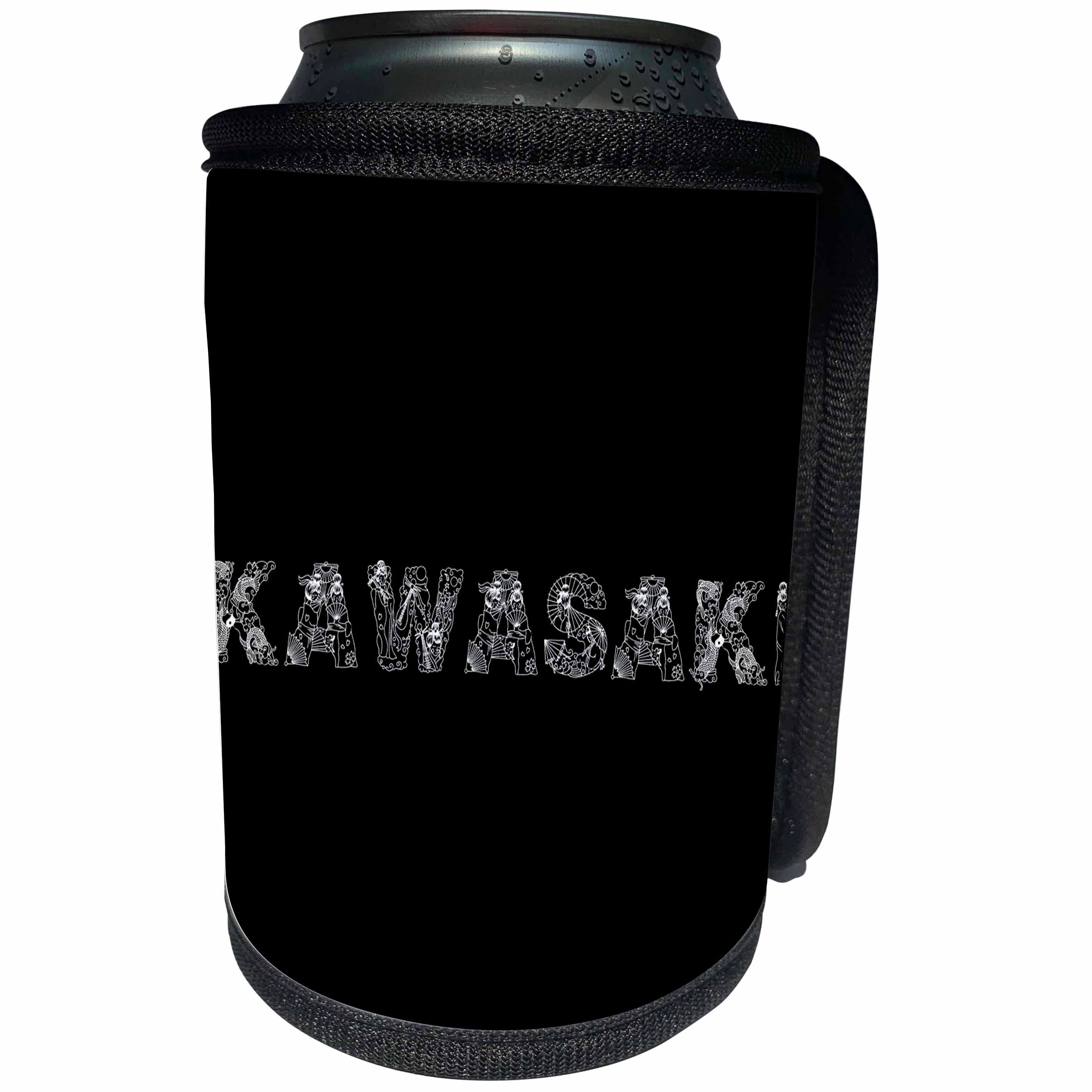 3dRose Alexis Design - Japan - Kawasaki decorative text - white on black - Can Cooler Bottle Wrap (cc_273183)
