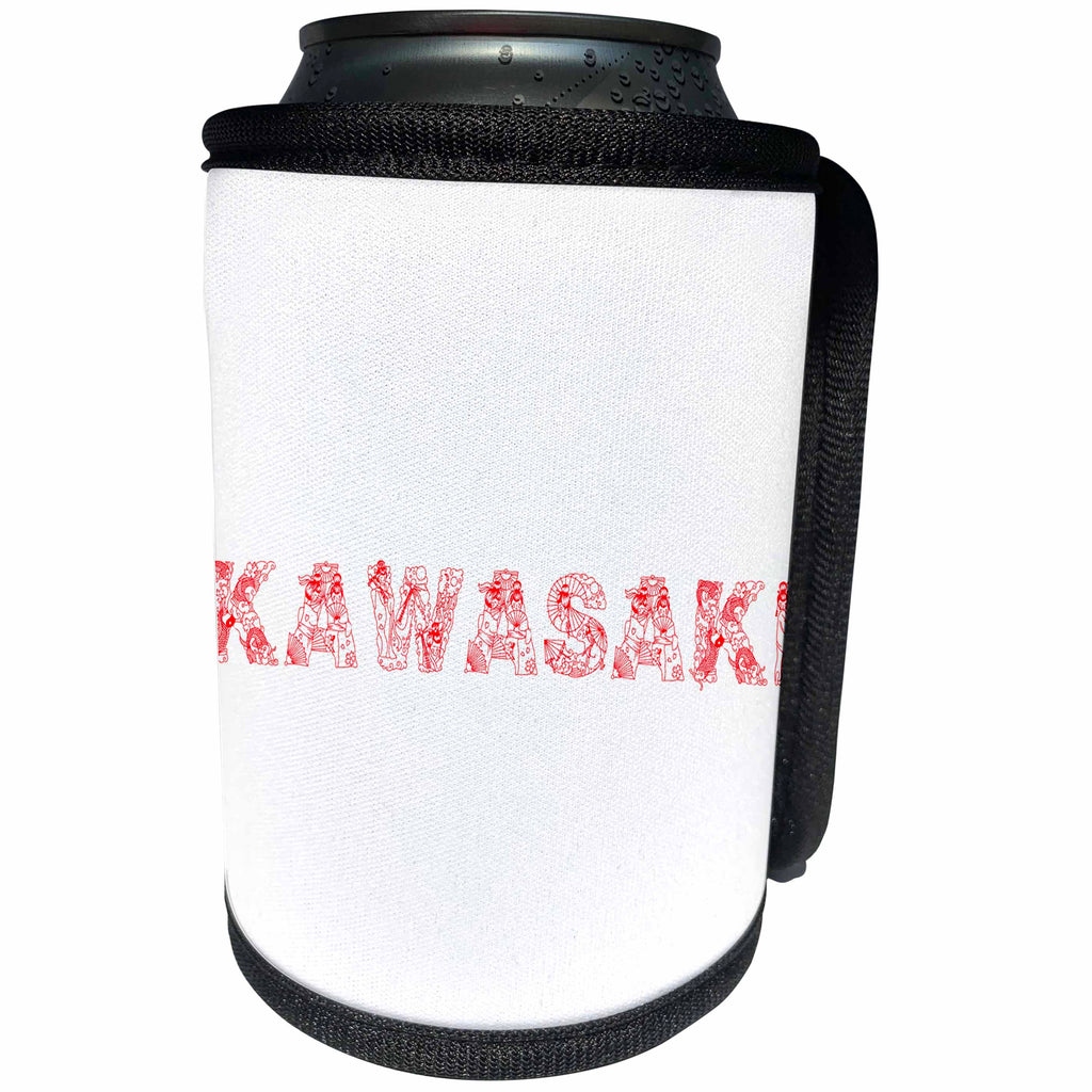 3dRose Alexis Design - Japan - Kawasaki decorative text - red on white - Can Cooler Bottle Wrap (cc_273184)