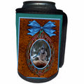 3dRose Beverly Turner Christmas Design and Photography - Bluejay Ornament with Blue Bow - Can Cooler Bottle Wrap (cc_27319)