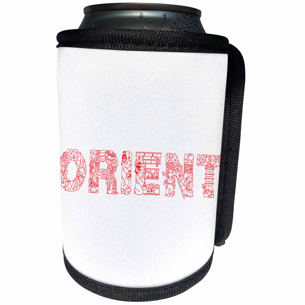 3dRose Alexis Design - Japan - Orient decorative text - red on white - Can Cooler Bottle Wrap (cc_273208)