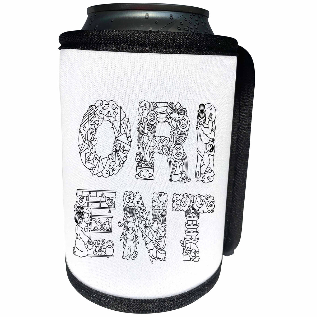 3dRose Alexis Design - Japan - Orient decorative text in two lines - black on white - Can Cooler Bottle Wrap (cc_273209)