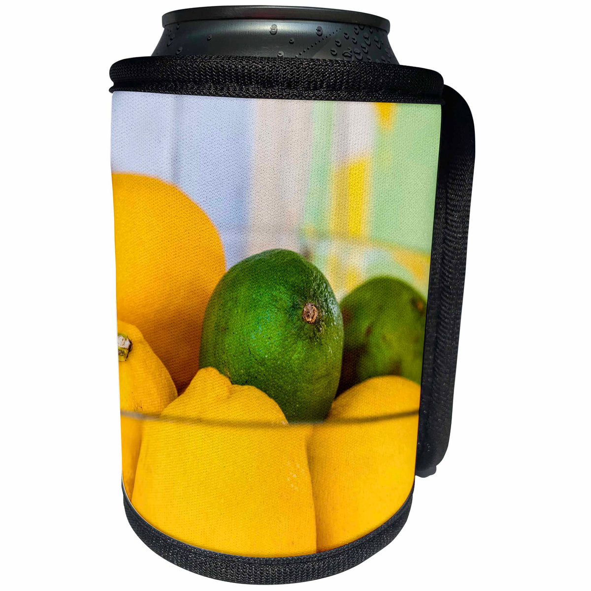 3dRose Alexis Photography - Food Lemon - Yellow lemons and green lime fruits in a glass bowl - Can Cooler Bottle Wrap (cc_273228)