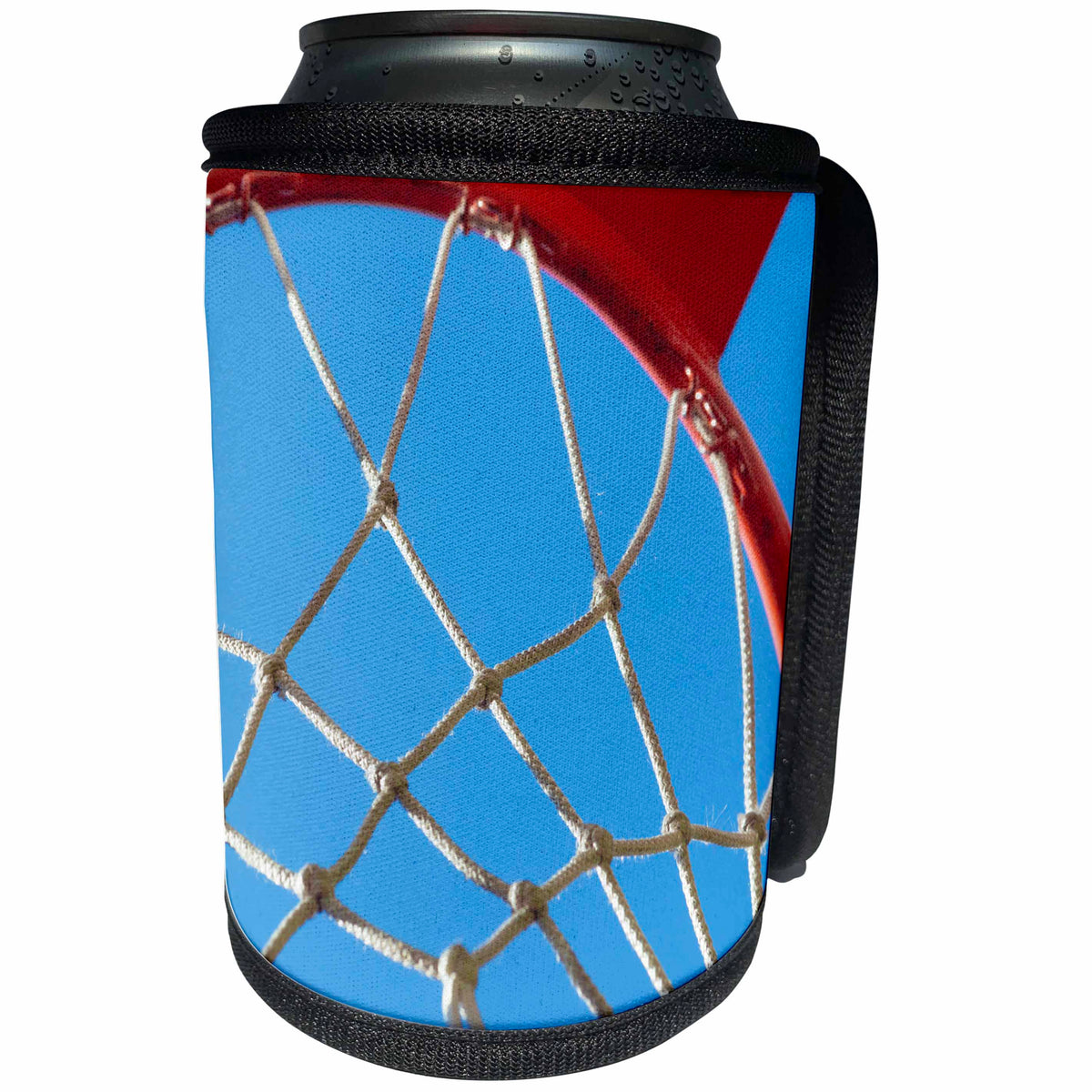 3dRose Alexis Photography - Objects - Red basketball hoop, white net, blue sky - Can Cooler Bottle Wrap (cc_273235)