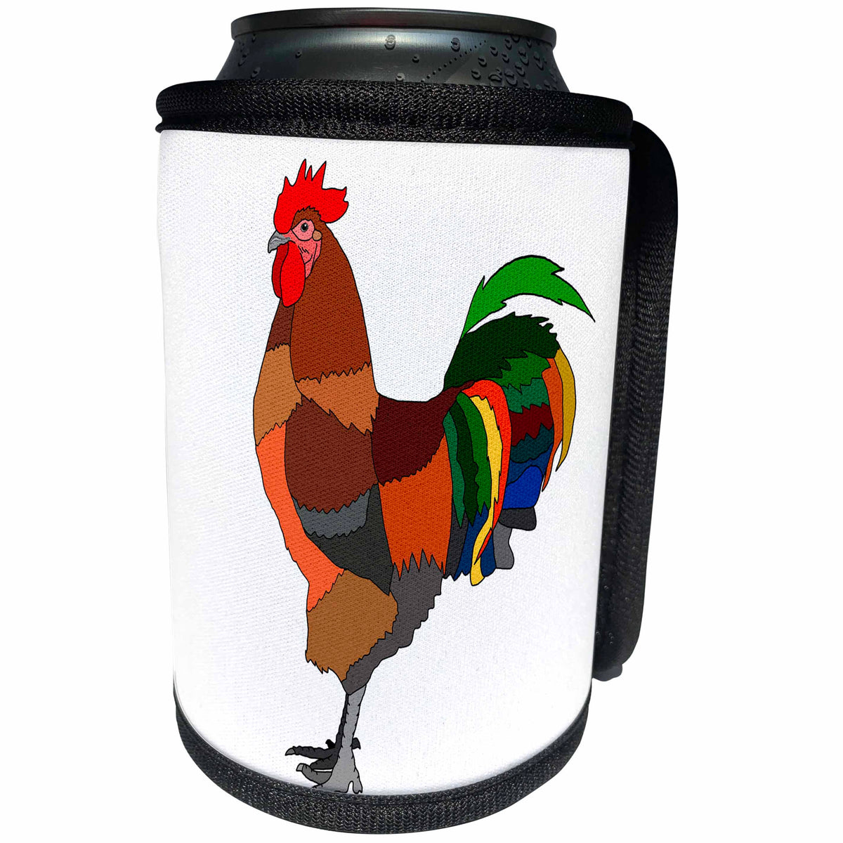 3dRose Alexis Design - Fauna - Colorful drawing of a rooster against the white background - Can Cooler Bottle Wrap (cc_273244)