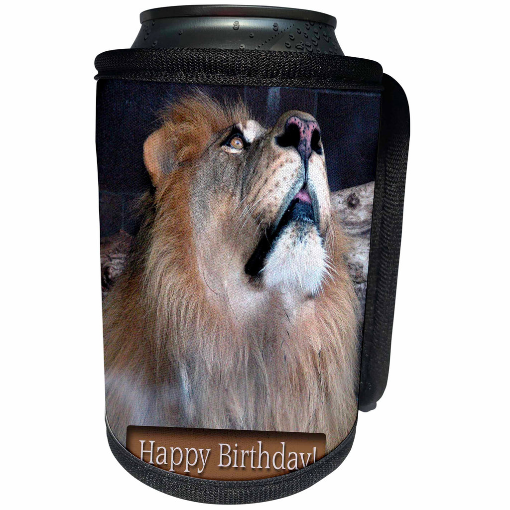 3dRose Beverly Turner Birthday Photography - Lion Happy Birthday - Can Cooler Bottle Wrap (cc_27326)