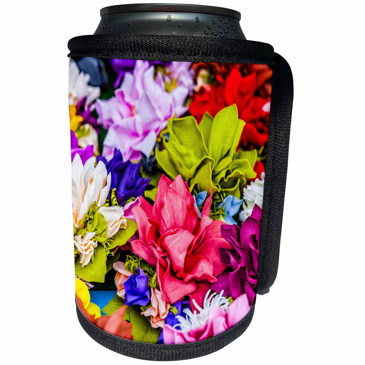 3dRose Alexis Photography - Objects - Colorful artificial flowers made of fabric - Can Cooler Bottle Wrap (cc_273287)