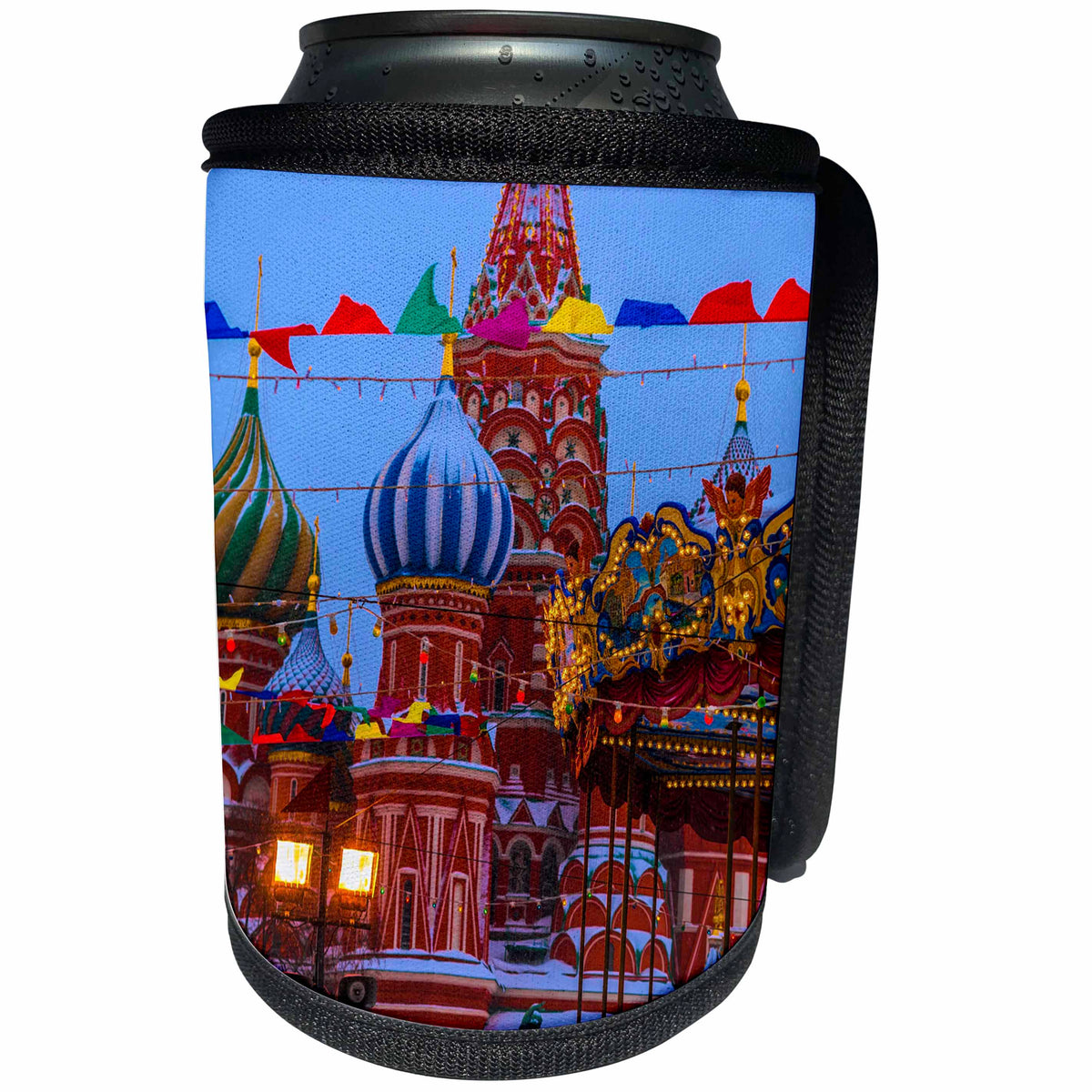 3dRose Alexis Photo-Art - Moscow City - Moscow Digital Photo Art - Christmas fair on Red Square in winter - Can Cooler Bottle Wrap (cc_273304)