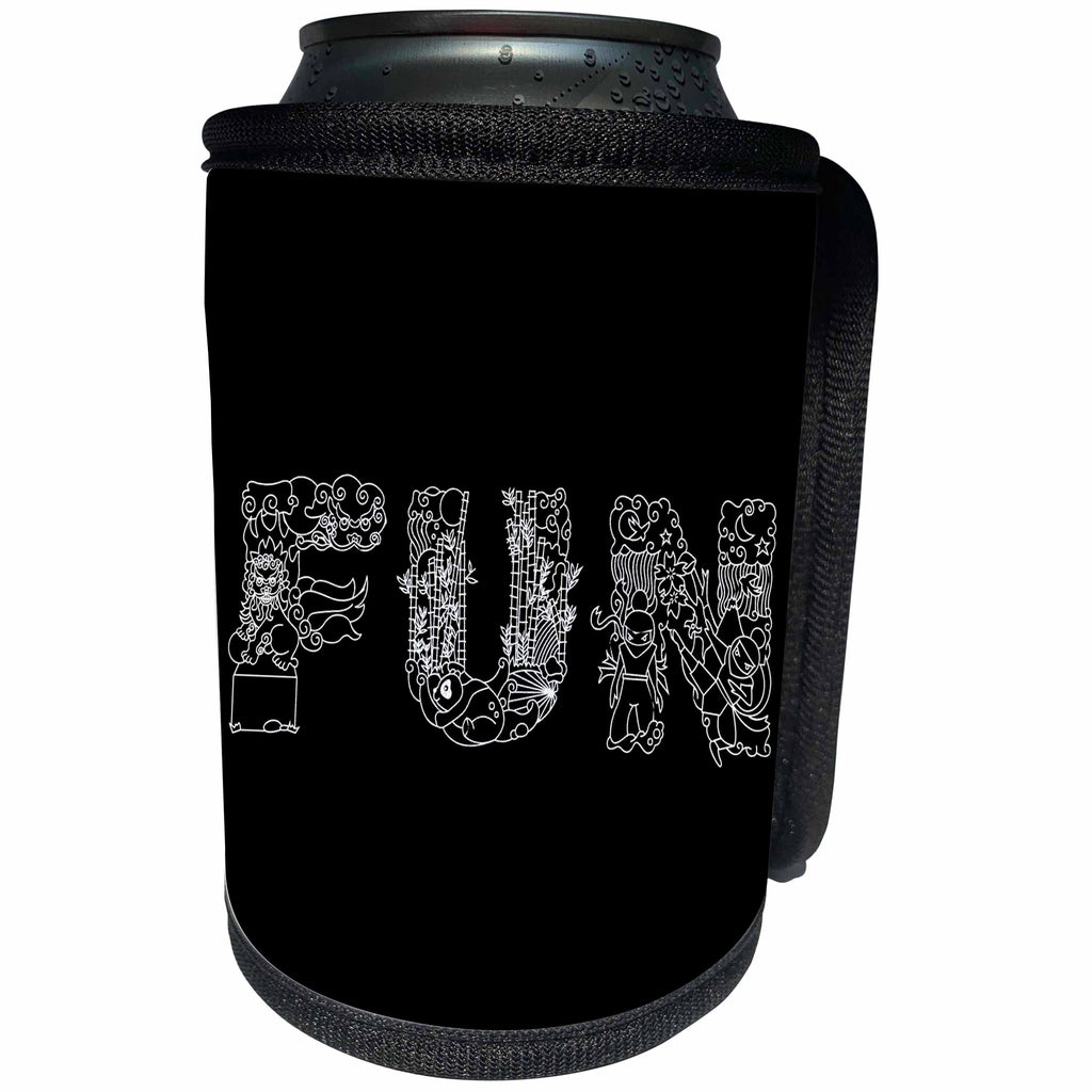 3dRose Alexis Design - Decorative Text - Fun - beautiful decorative text on black - Can Cooler Bottle Wrap (cc_273308)