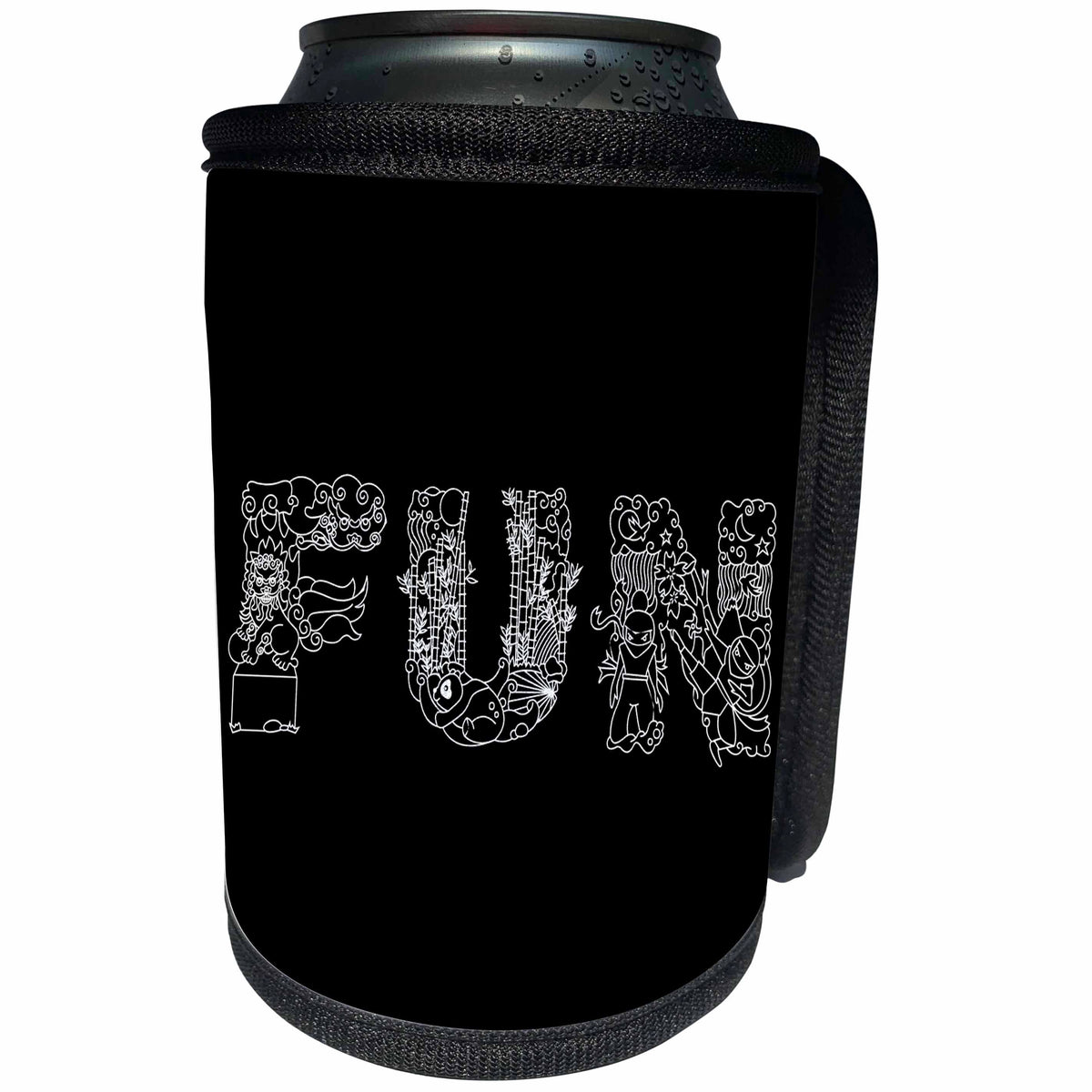 3dRose Alexis Design - Decorative Text - Fun - beautiful decorative text on black - Can Cooler Bottle Wrap (cc_273308)