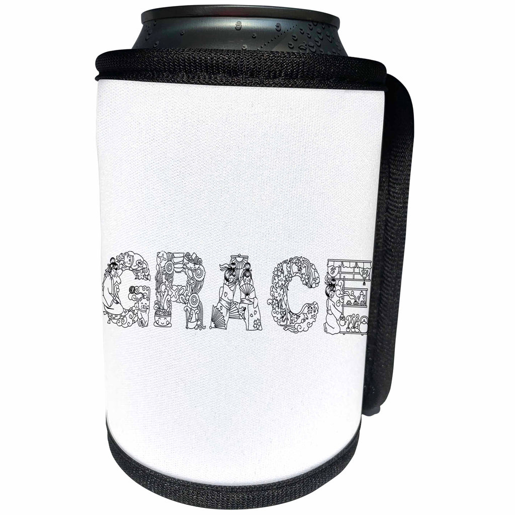3dRose Alexis Design - Decorative Text - Grace - beautiful decorative text on white - Can Cooler Bottle Wrap (cc_273311)