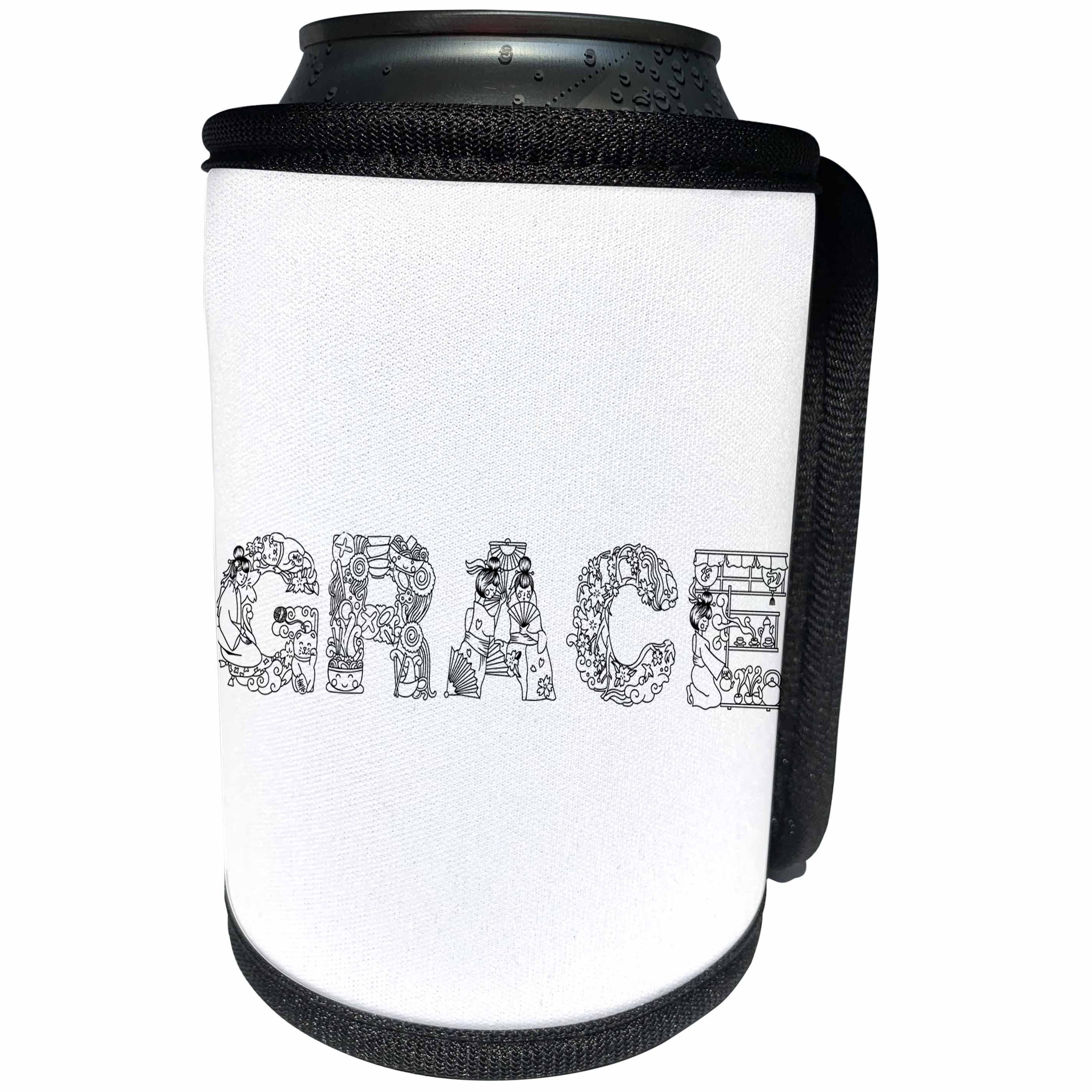 3dRose Alexis Design - Decorative Text - Grace - beautiful decorative text on white - Can Cooler Bottle Wrap (cc_273311)