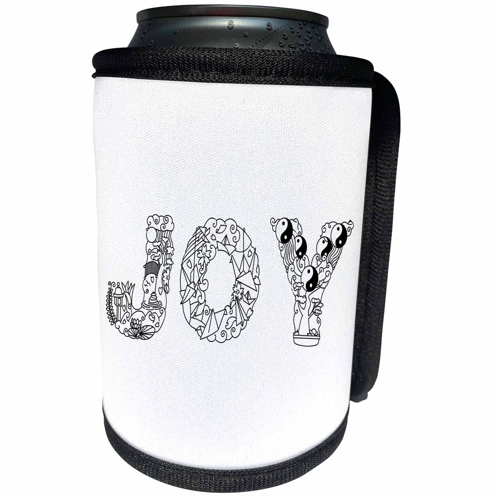 3dRose Alexis Design - Decorative Text - Joy - beautiful decorative text on white - Can Cooler Bottle Wrap (cc_273315)