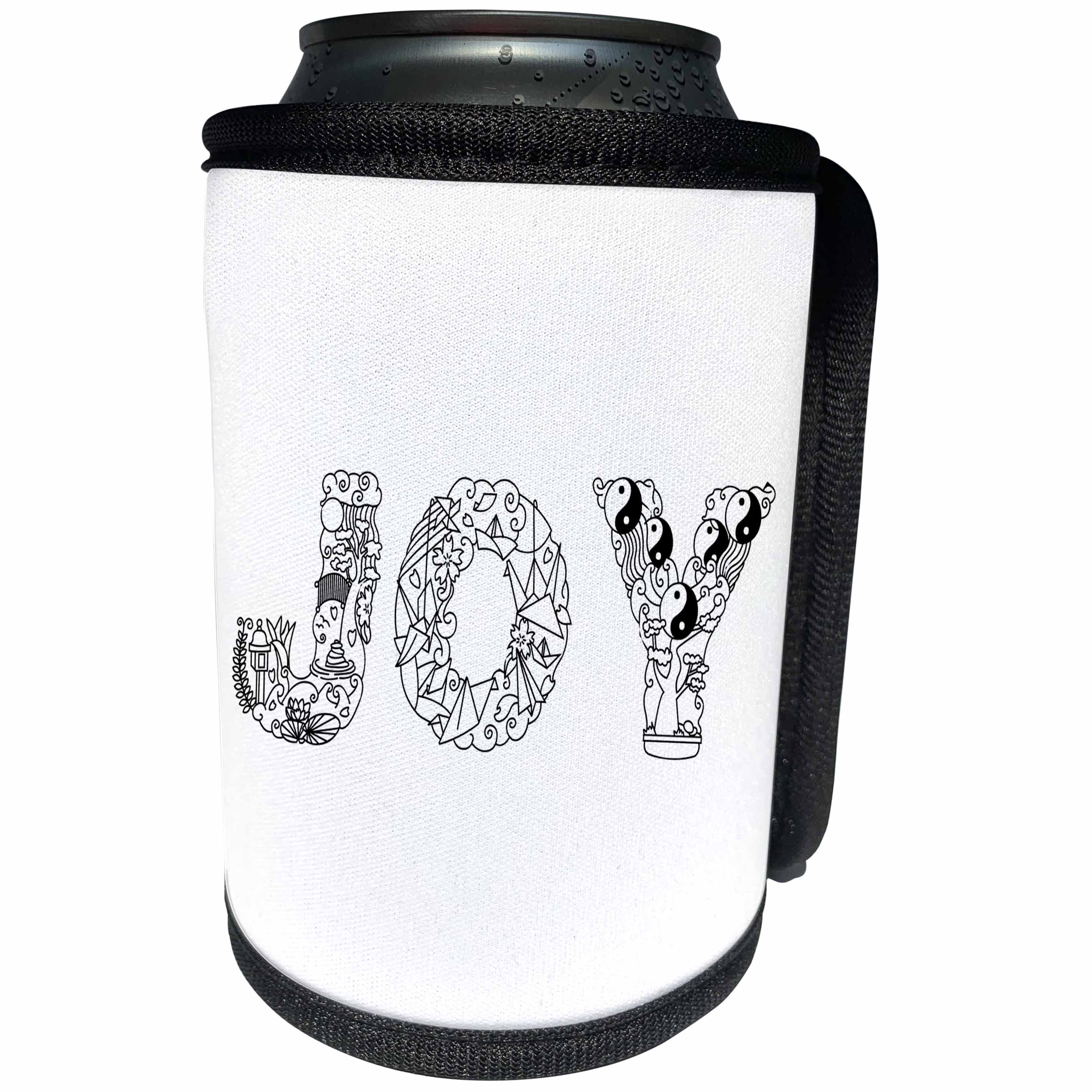 3dRose Alexis Design - Decorative Text - Joy - beautiful decorative text on white - Can Cooler Bottle Wrap (cc_273315)