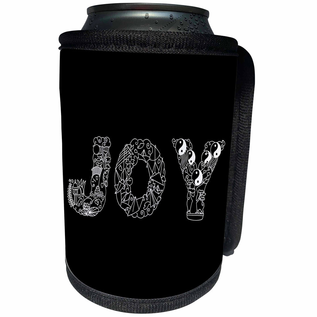 3dRose Alexis Design - Decorative Text - Joy - beautiful decorative text on black - Can Cooler Bottle Wrap (cc_273316)