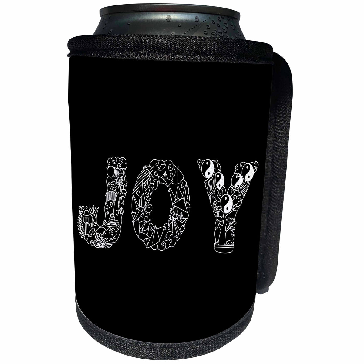 3dRose Alexis Design - Decorative Text - Joy - beautiful decorative text on black - Can Cooler Bottle Wrap (cc_273316)