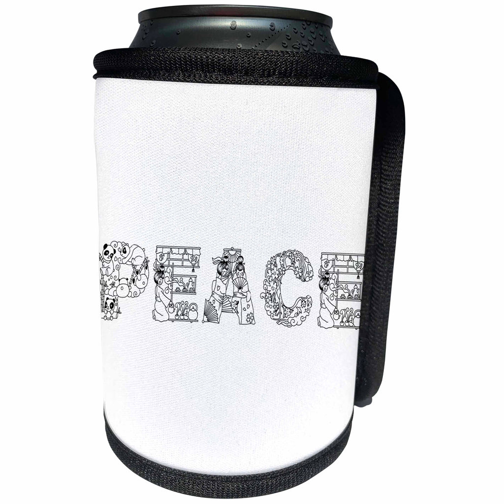 3dRose Alexis Design - Decorative Text - Peace - beautiful decorative text on white - Can Cooler Bottle Wrap (cc_273317)