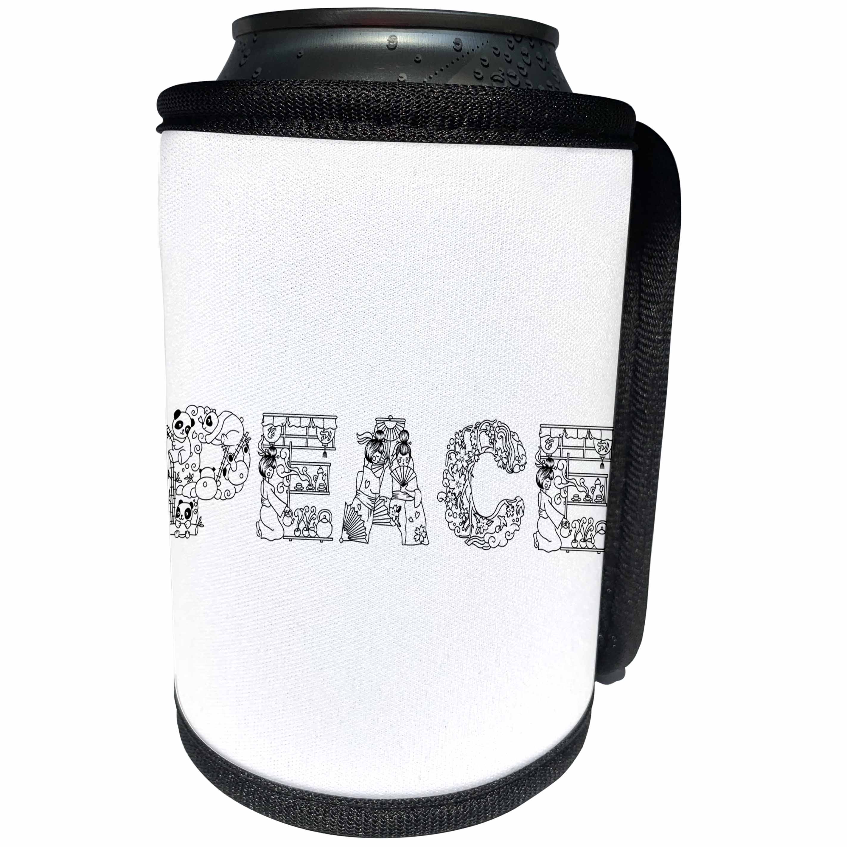 3dRose Alexis Design - Decorative Text - Peace - beautiful decorative text on white - Can Cooler Bottle Wrap (cc_273317)